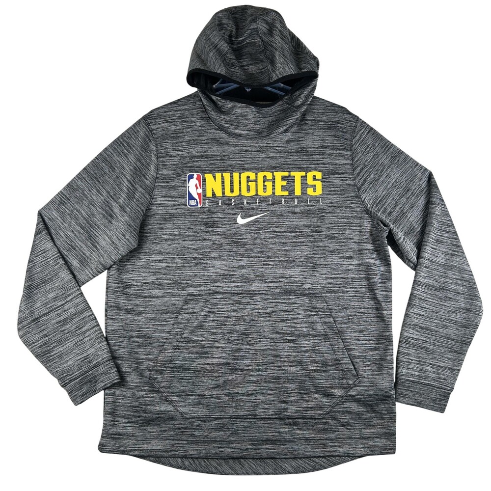 Denver Nuggets Hoodie Sweatshirt Mens Large Gray NBA Basketball Nike Dri Fit